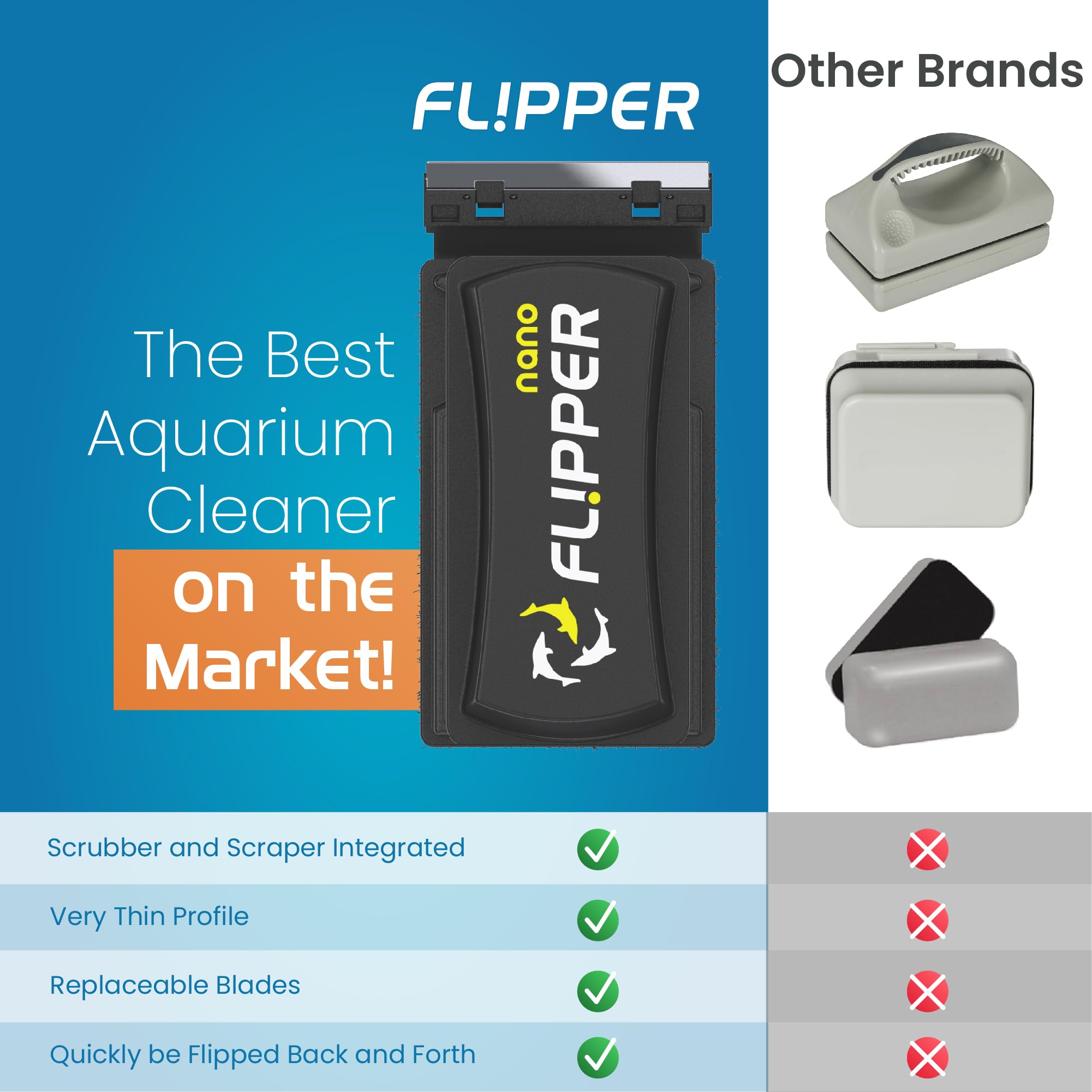 Flipper shown with sizes to fit bigger tanks.