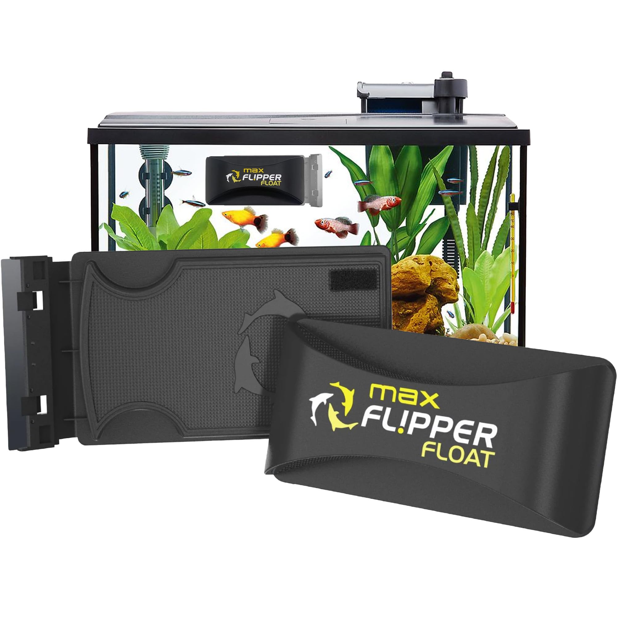 FLIPPER Max magnetic aquarium cleaner in action on glass panels for algae removal