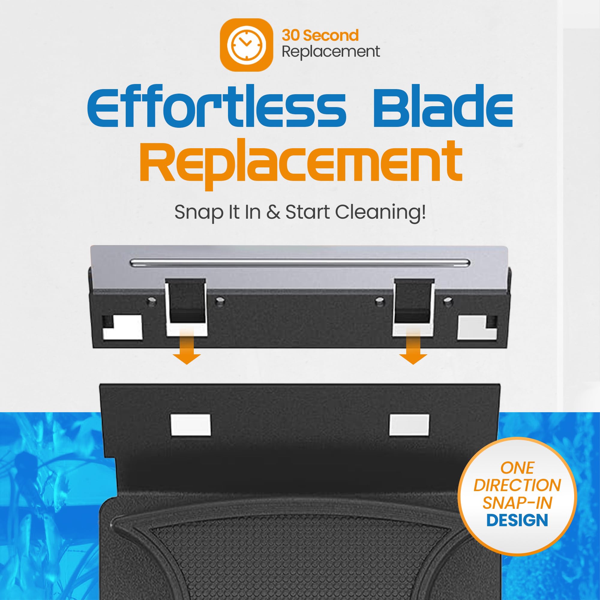 FL!PPER blade installation detail showing quick snap-in for easy replacement