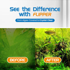 FLIPPER Platinum angled blade demonstrates compatibility with acrylic and glass tanks.