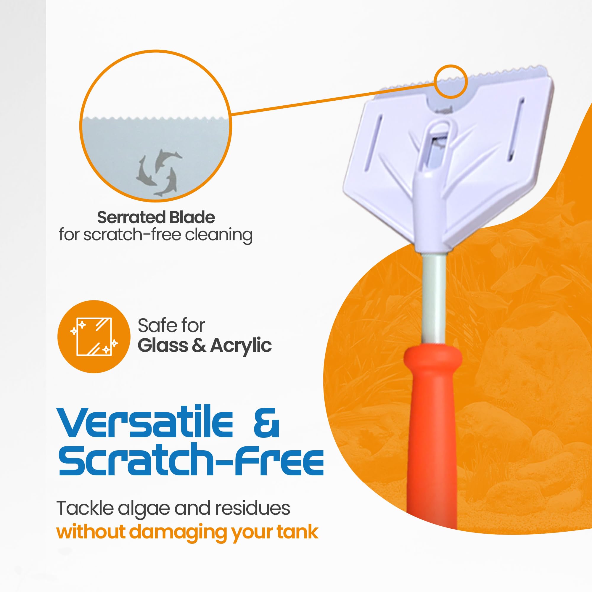 FLIPPER Platinum fiberglass-shaft provides sturdy, steady cleaning in large aquariums.