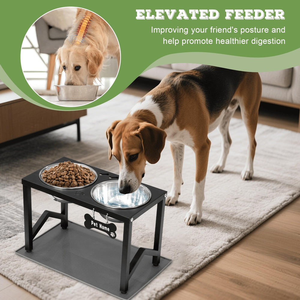 Flodomix elevated dog bowls close-up shows thickened stainless bowls built for durability.