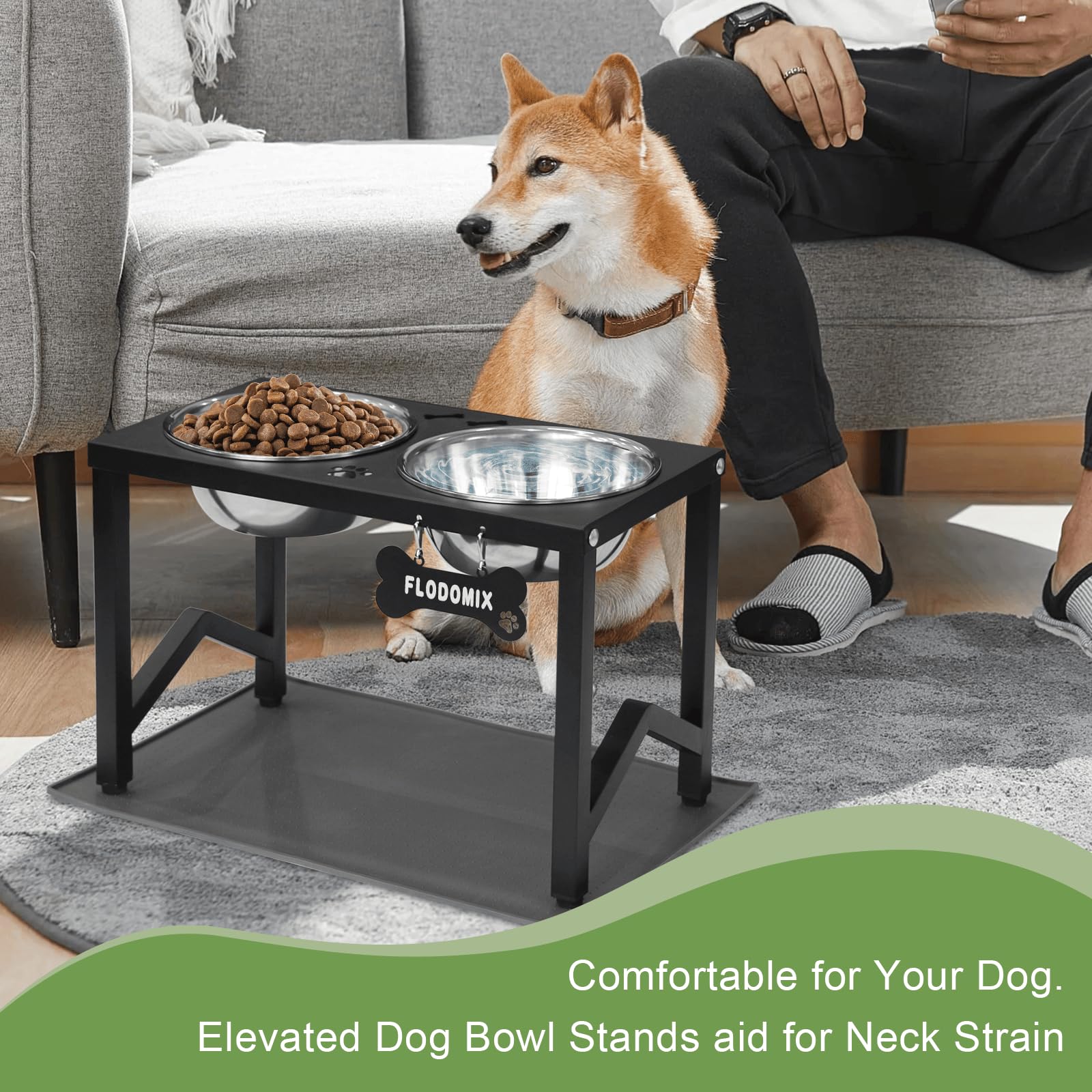 Flodomix elevated dog bowls 30cm height supports comfortable neck posture during meals.