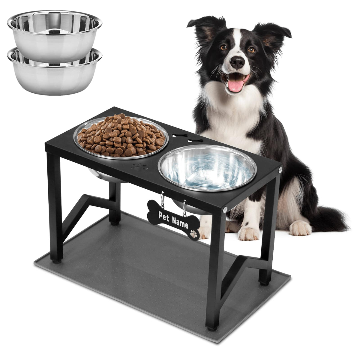 Flodomix elevated dog bowls frame offers durable metal construction for long-lasting daily use.