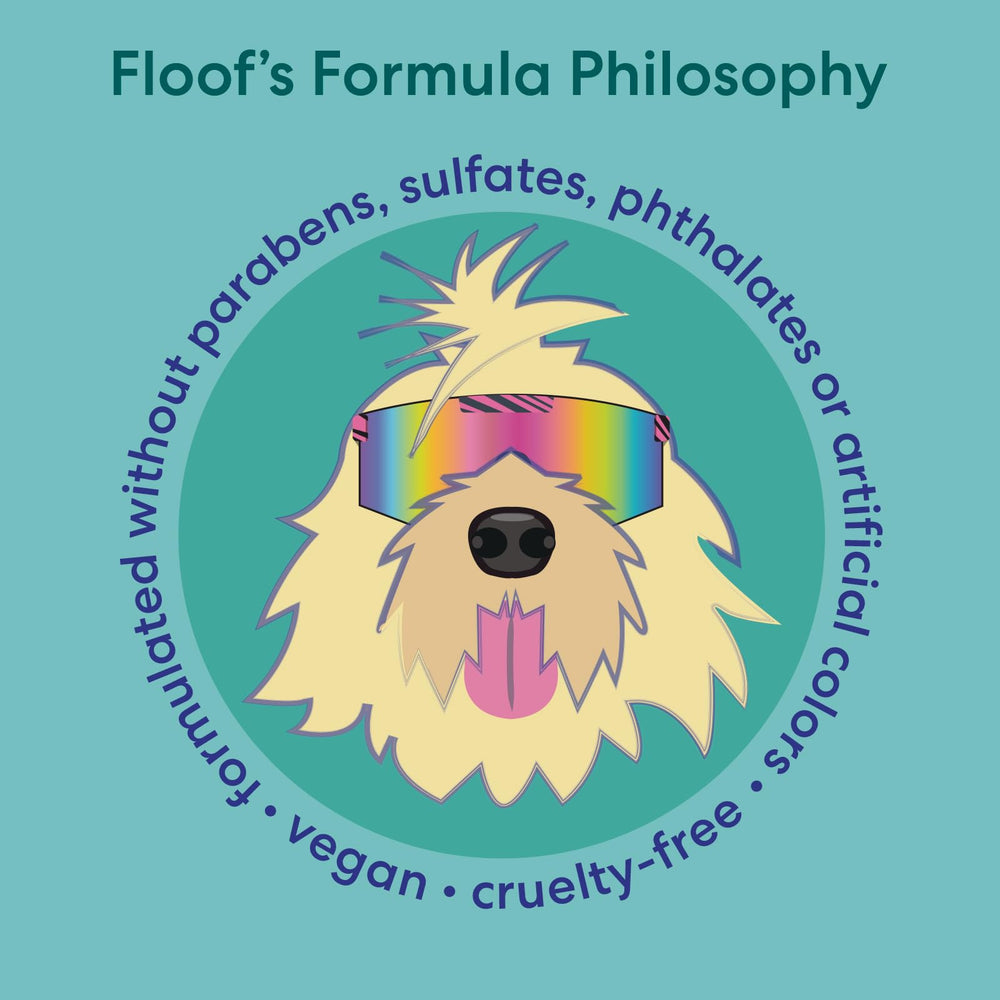 Floof by Brodie Everydog travel-friendly 16oz bottle ideal for on-the-go grooming.