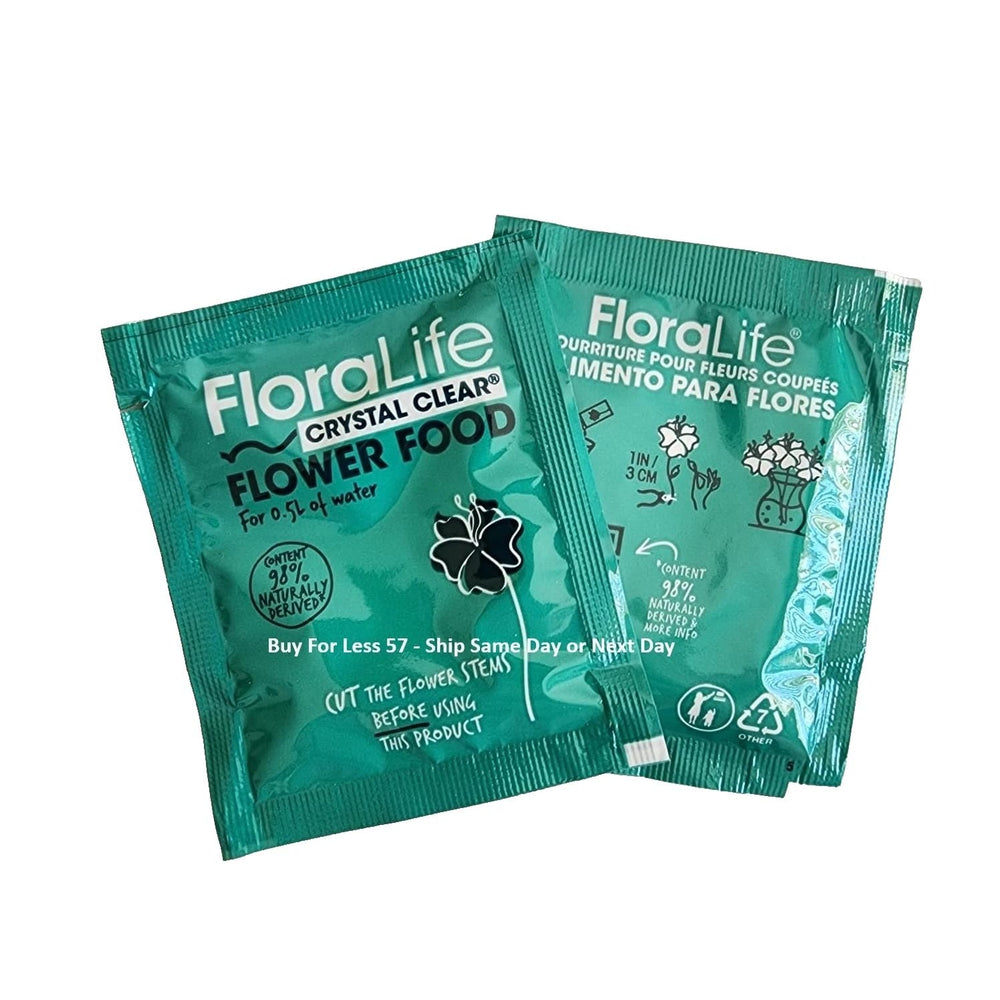 Floral Supply crystal-clear powder packets displayed for easy dosing
