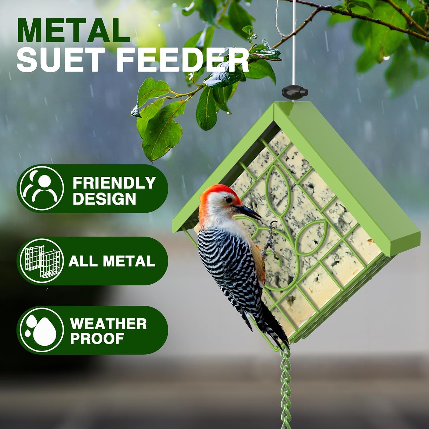 FlowaFoli suet feeder cage design close-up shows spacious grid for birds