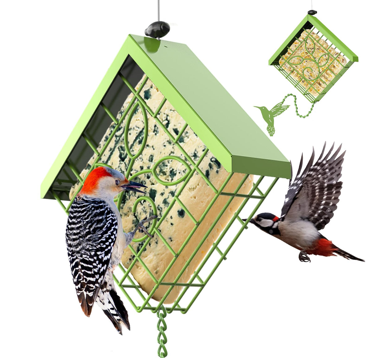FlowaFoli suet feeder outdoor hanging in green boosts birdwatching opportunities