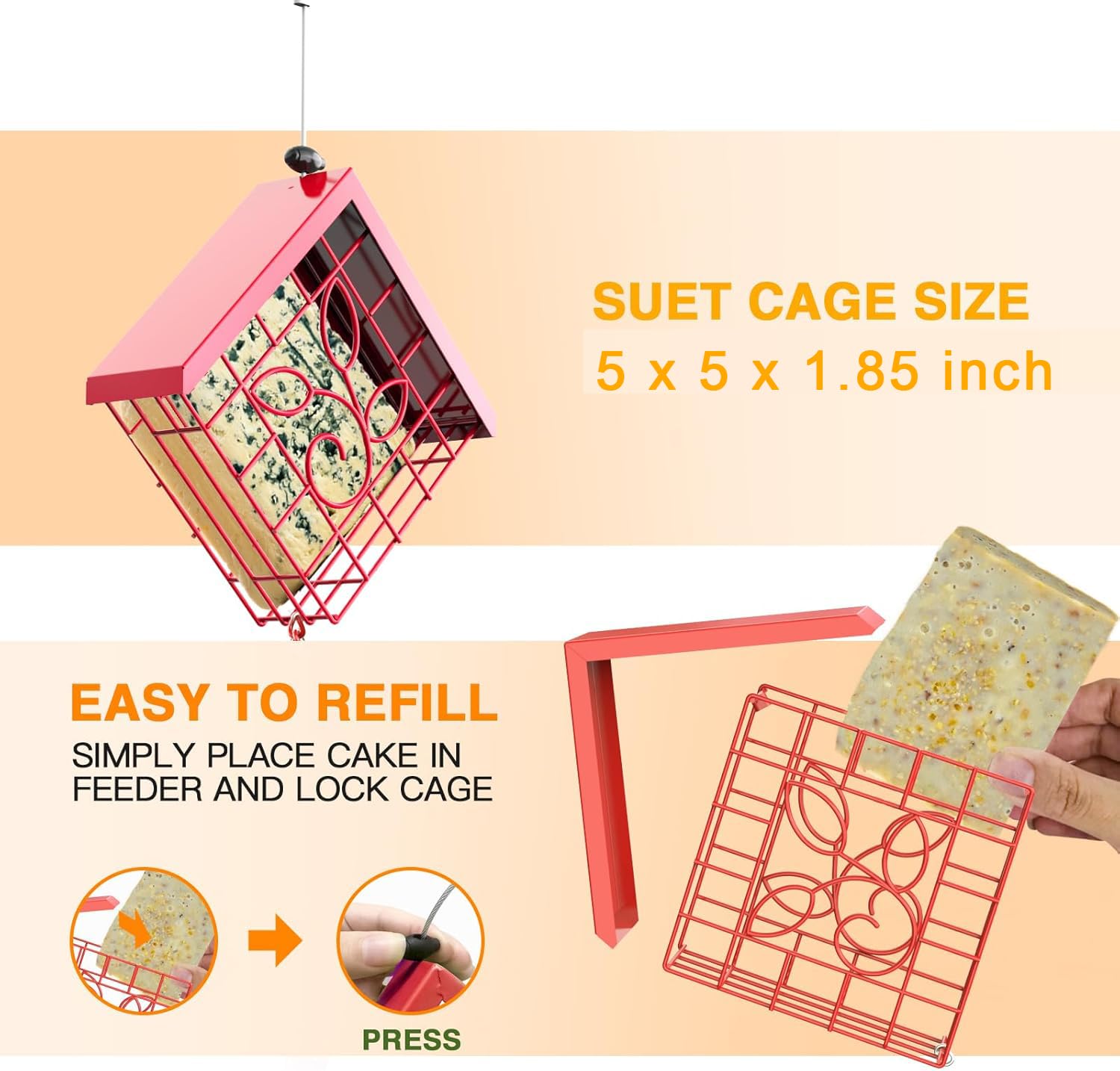 FlowaFoli Suet Feeder with roof-locking hanger deters squirrels and protects food.