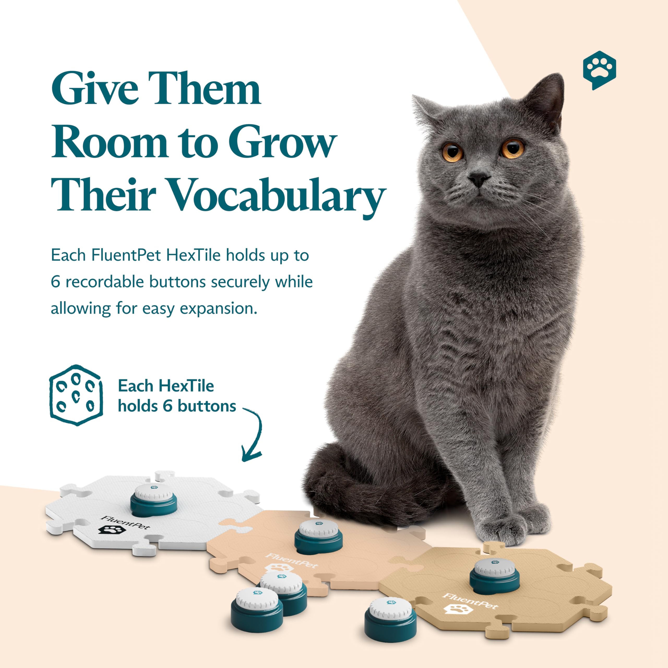 FluentPet Speak Up buttons in action with a dog demonstrating word use.