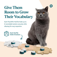 FluentPet Speak Up buttons in action with a dog demonstrating word use.