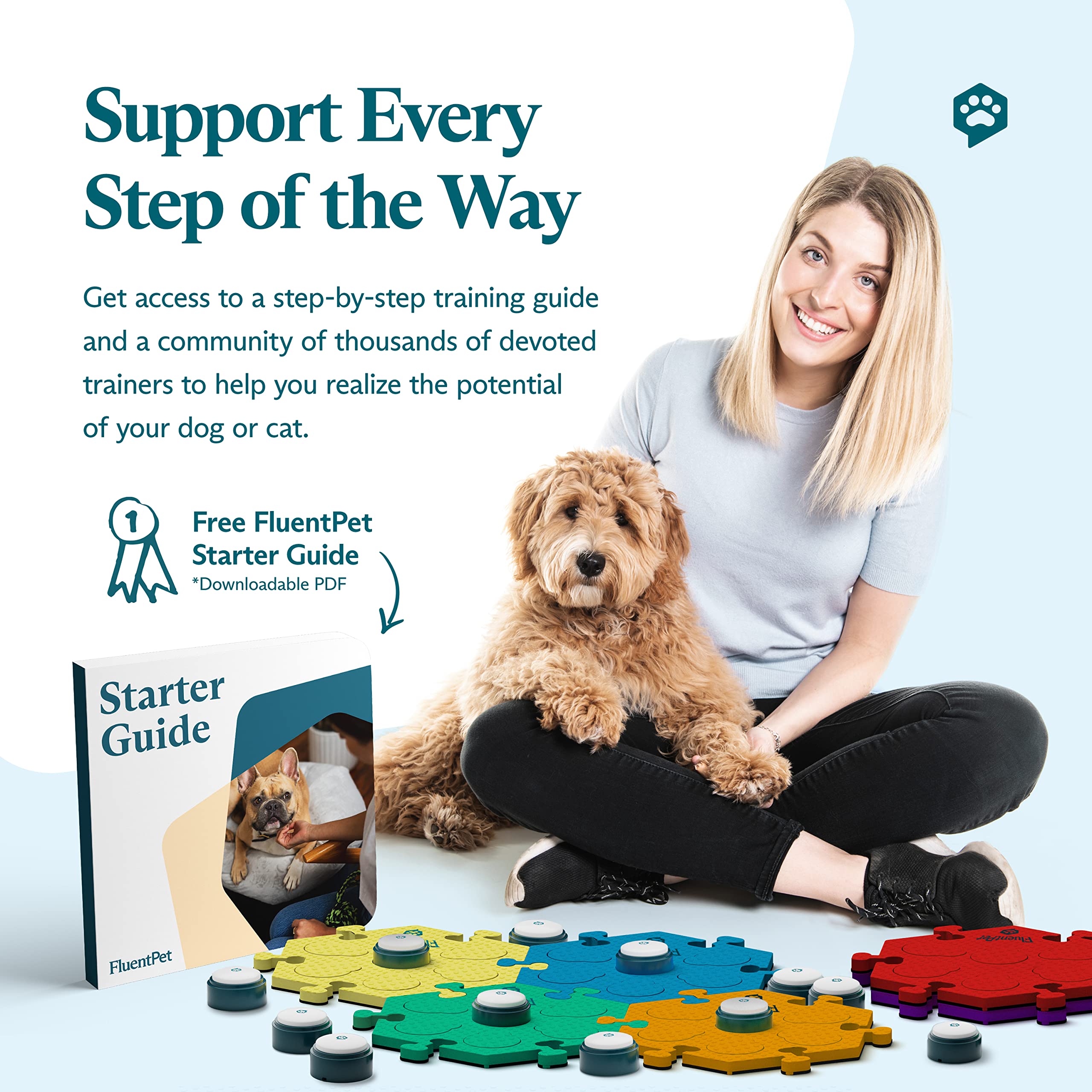 FluentPet Edge Pieces provide step-by-step training support and community tips.