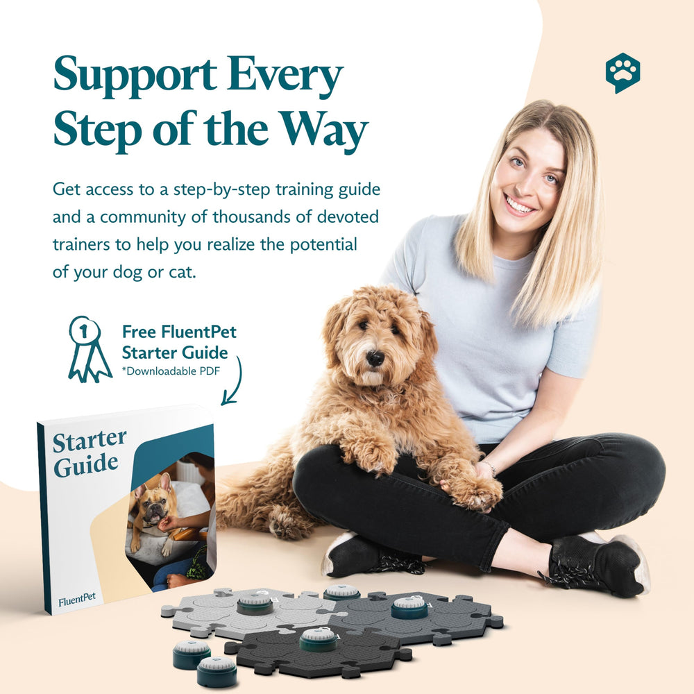 FluentPet Speak Up! dogs and cats using system illustrating cross-species communication.