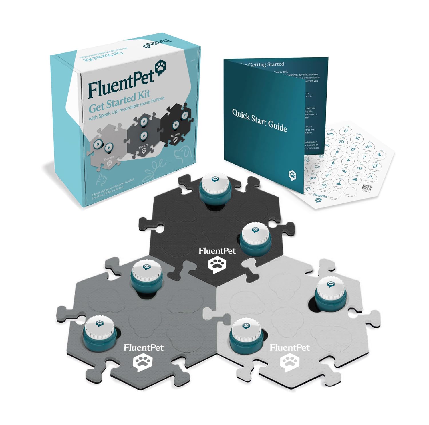 FluentPet Speak Up! kit with six recordable buttons for easy pet communication.