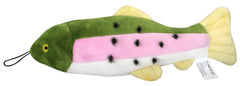 Fluff & Tuff Burt the Lake Trout plush toy ready for long fetch and tug.