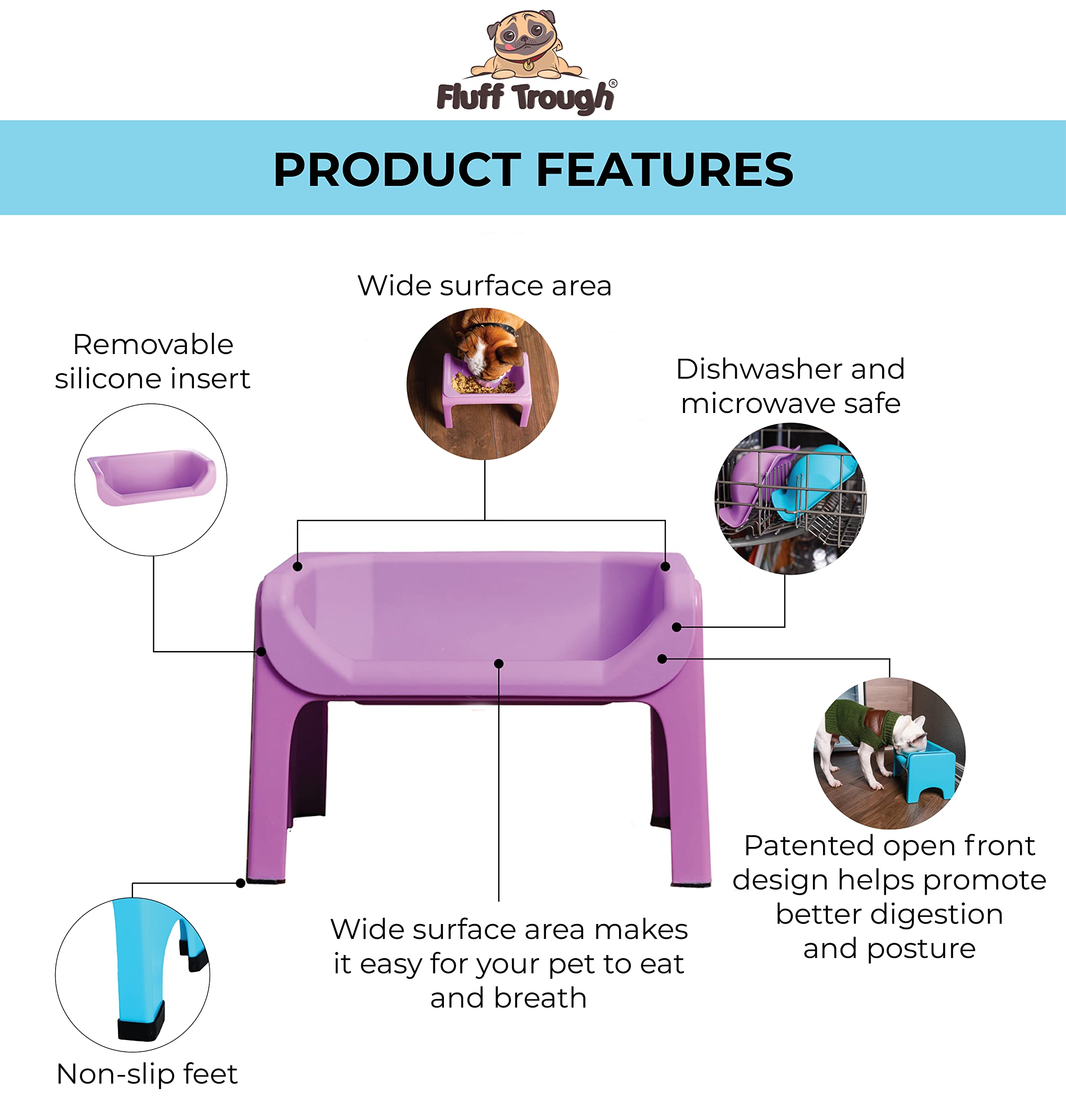 Fluff Trough non-slip-feet design keeps bowls steady during meals