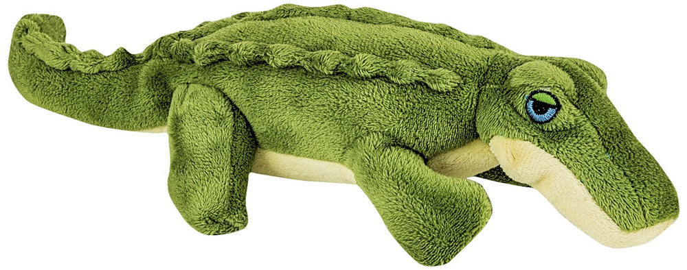 Fluff & Tuff Savannah Baby Gator 7-inch plush toy for tugging and squeaking.
