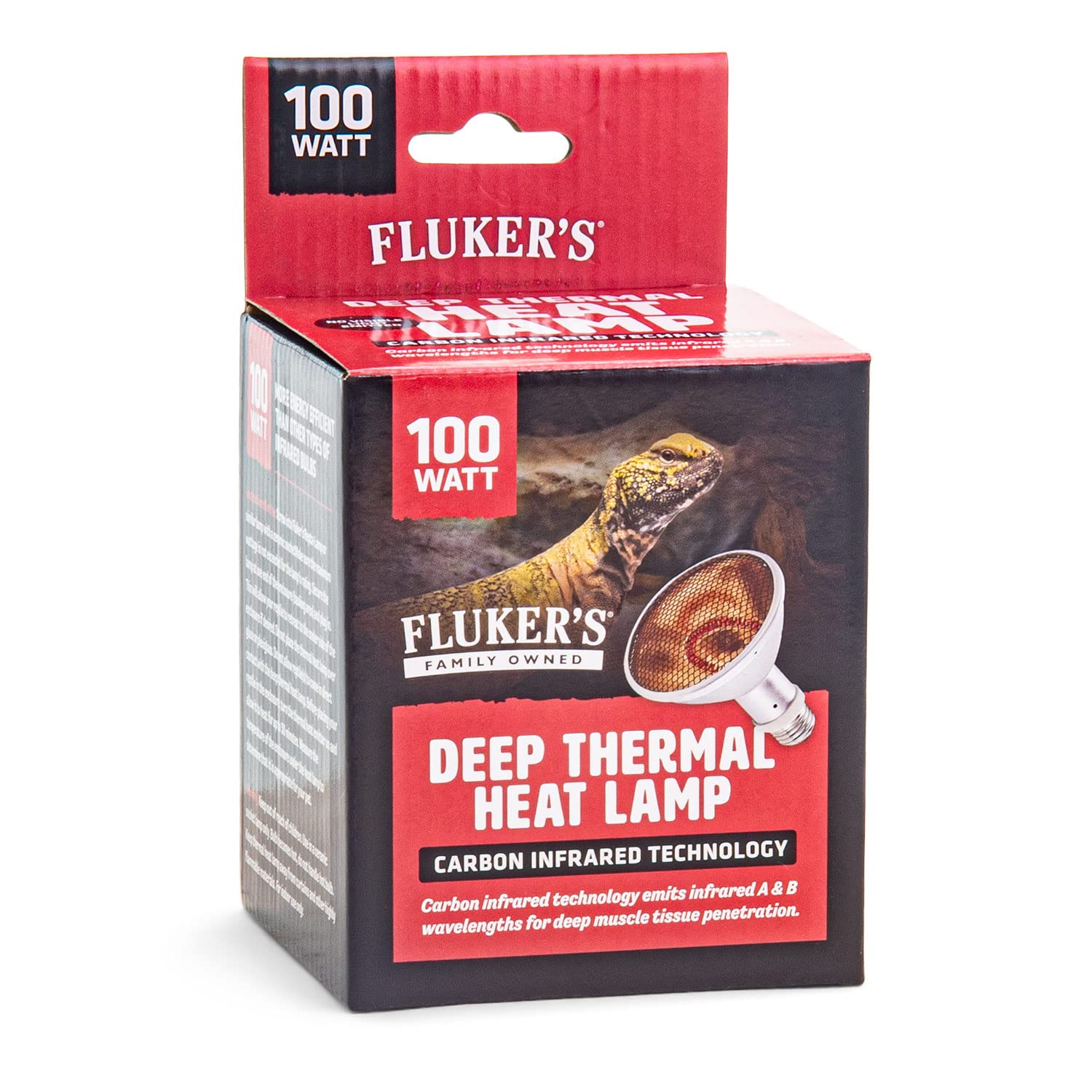 Fluker's Deep Thermal Heat Lamp 75-watt unit in action over basking branch.