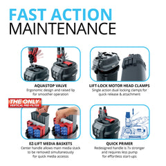 Fluval 107 etec technology close-up shows energy-efficient filtration with strong pump.