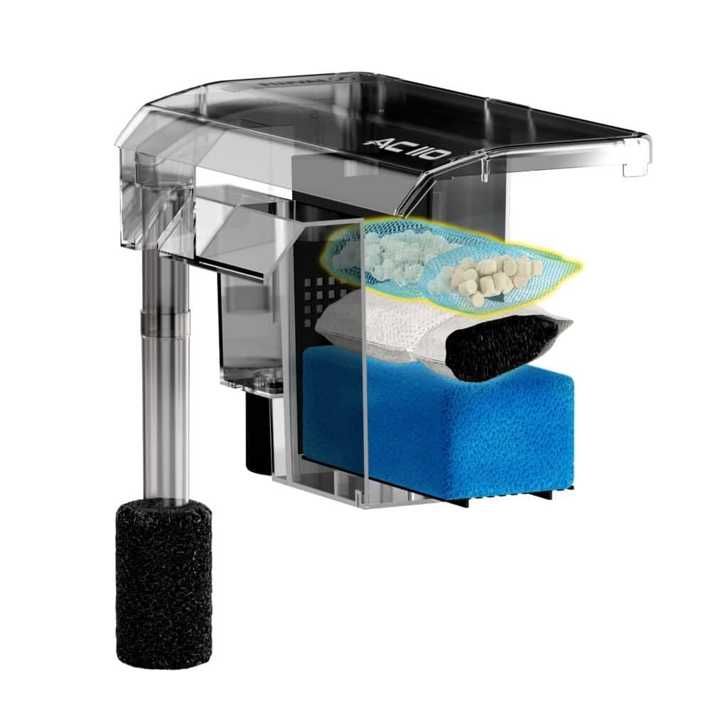 Fluval BIOMAX in AC110 filter setup promoting cleaner water