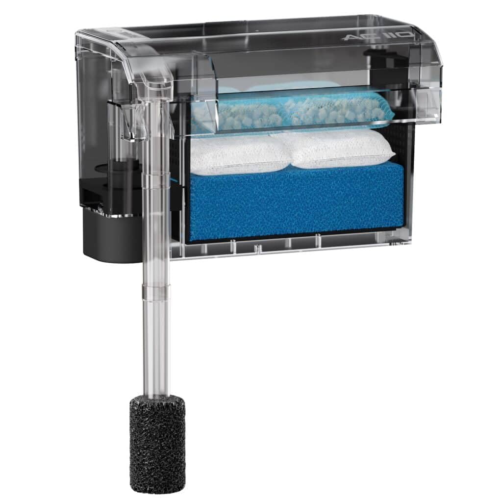 Fluval AC110 filter media-included closeup shows easy-to-change media for consistent filtration.