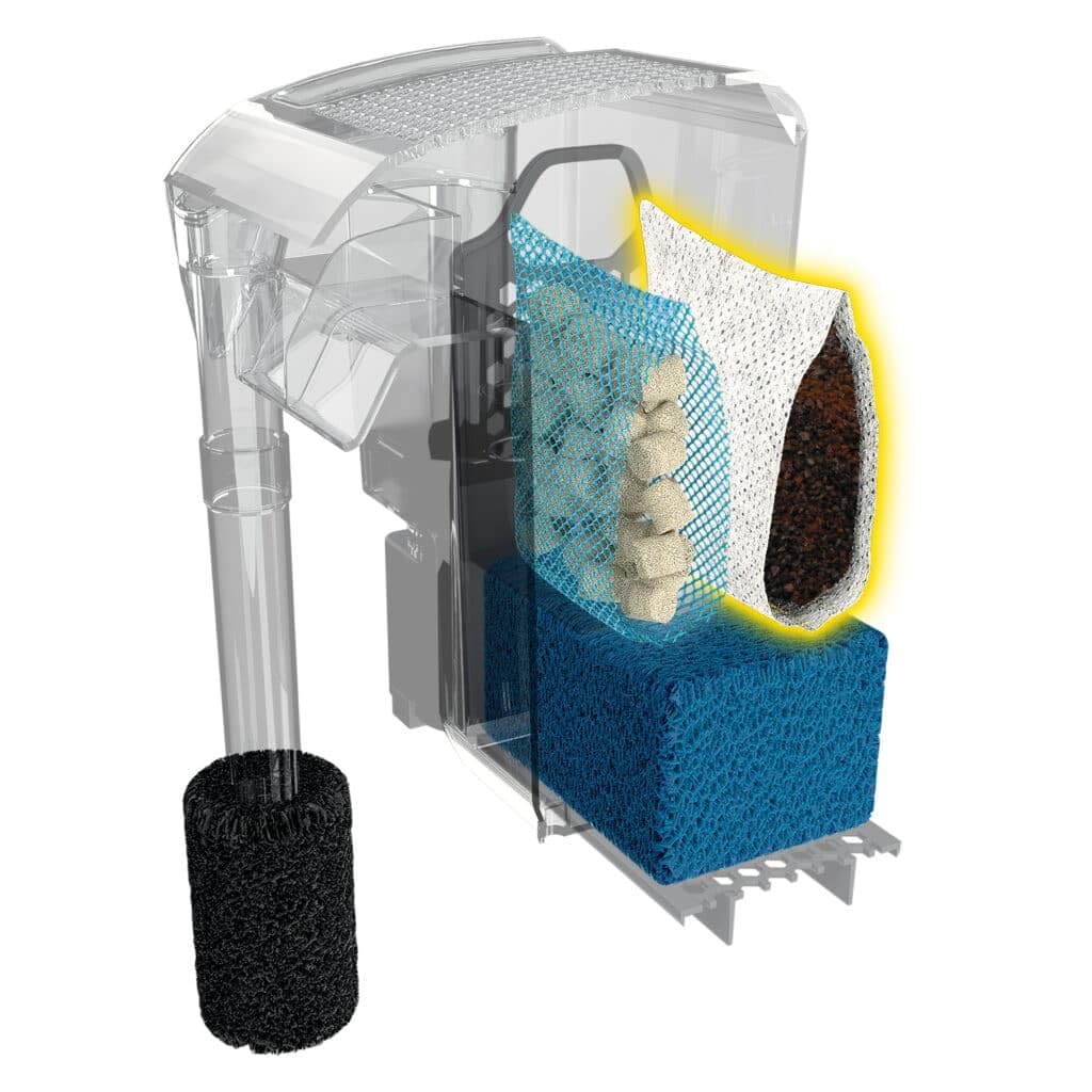 Fluval AC50 insert 3-pack in use within filter supports consistent filtration.
