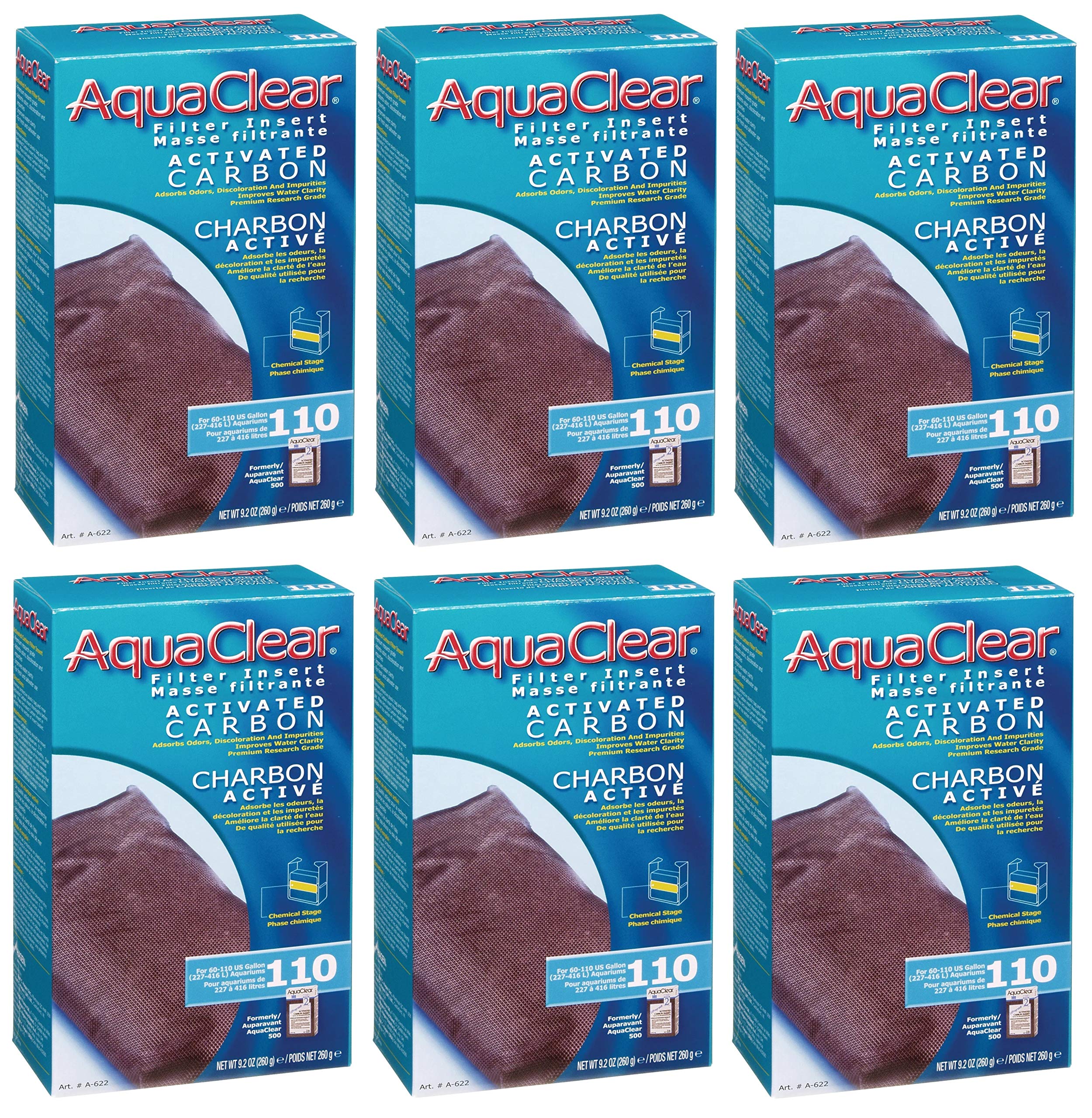 Fluval Aquaclear 110 activated carbon insert 6-pack for clear water and odor control