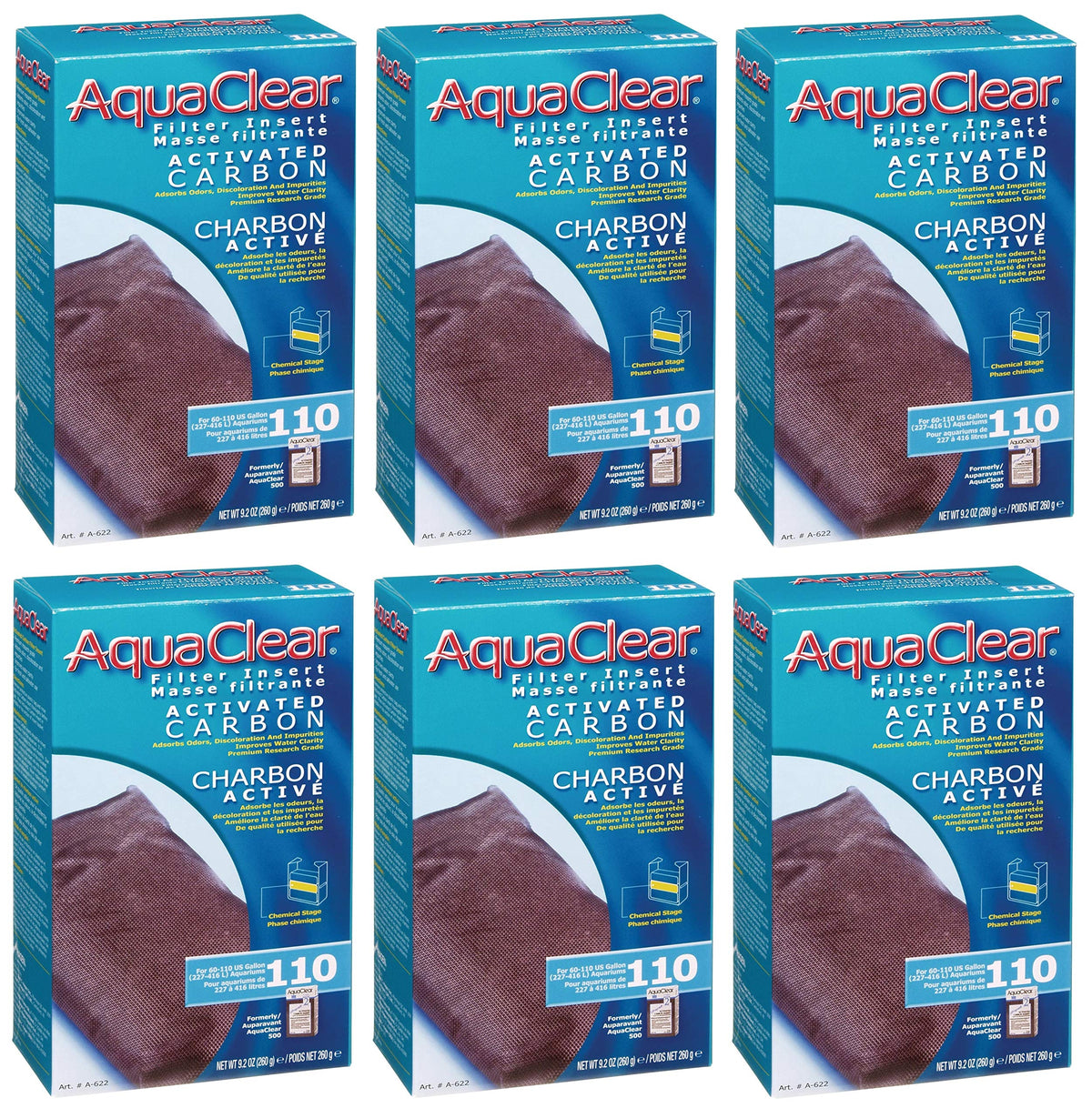 Fluval Aquaclear 110 activated carbon insert 6-pack for clear water and odor control