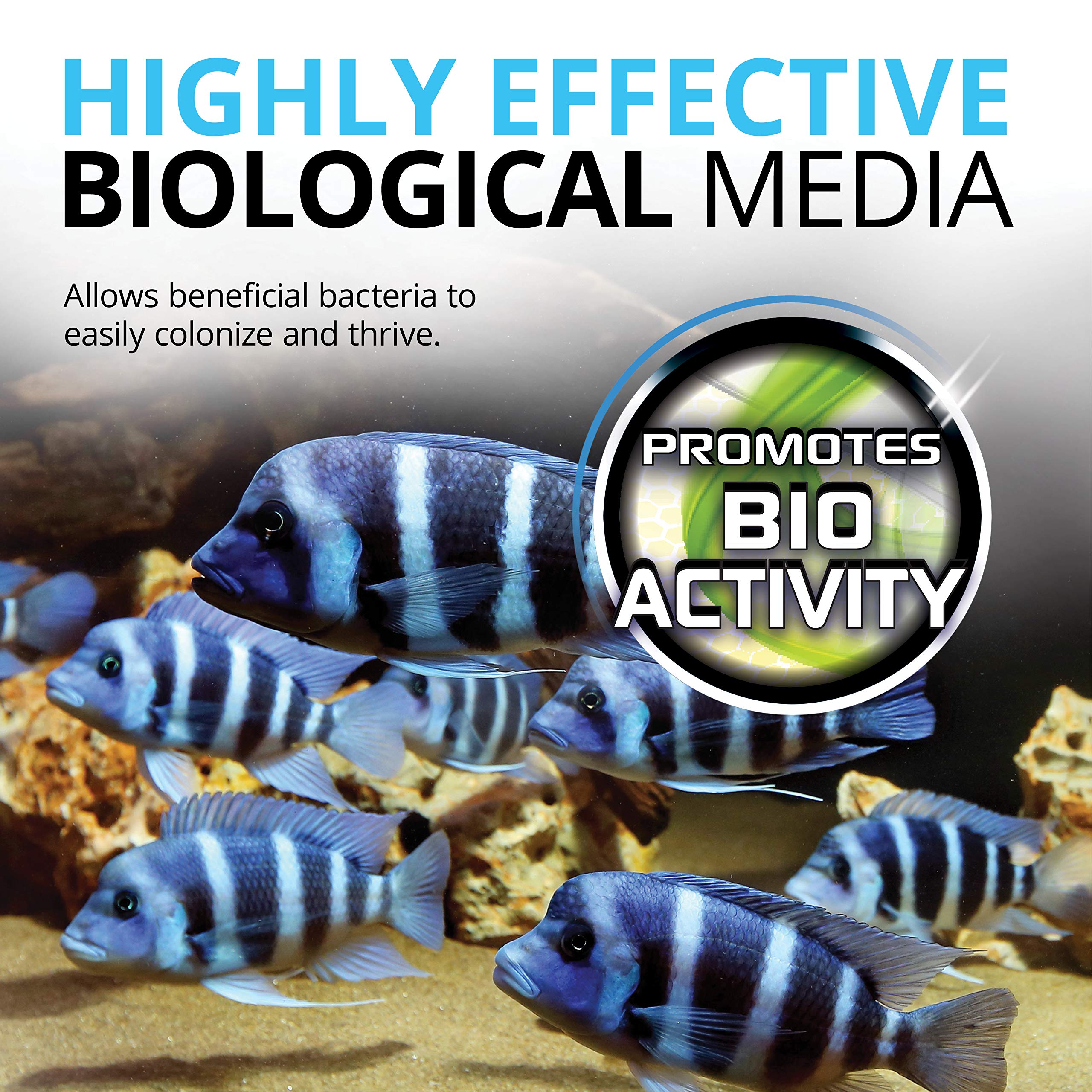 Fluval BioMax porous structure detail highlights optimal water contact time in filtration.