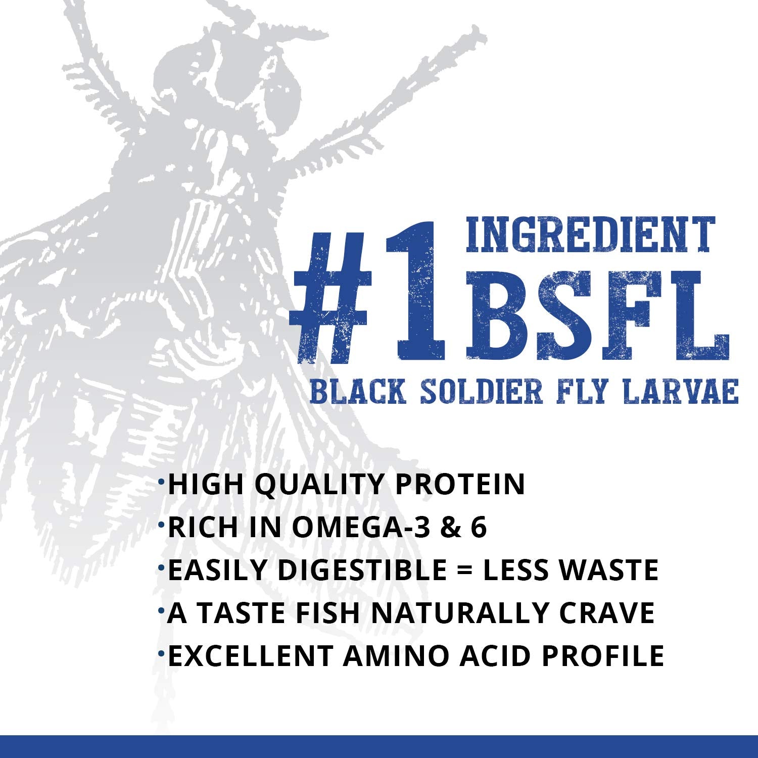 Fluval Bug Bites larvae ingredient label emphasizes protein richness and Omega benefits.