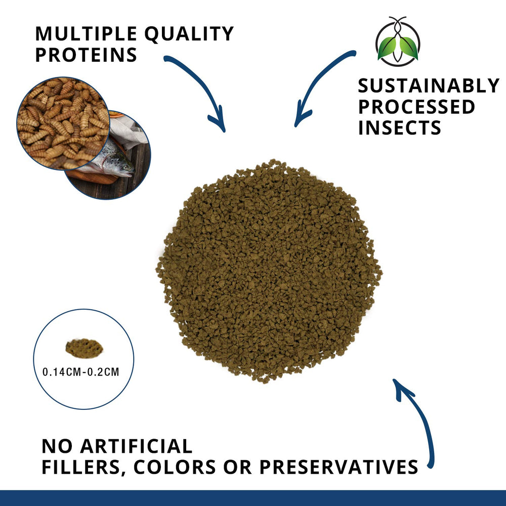 Fluval Bug Bites brown granules closeup highlights insect-based protein and palatability.