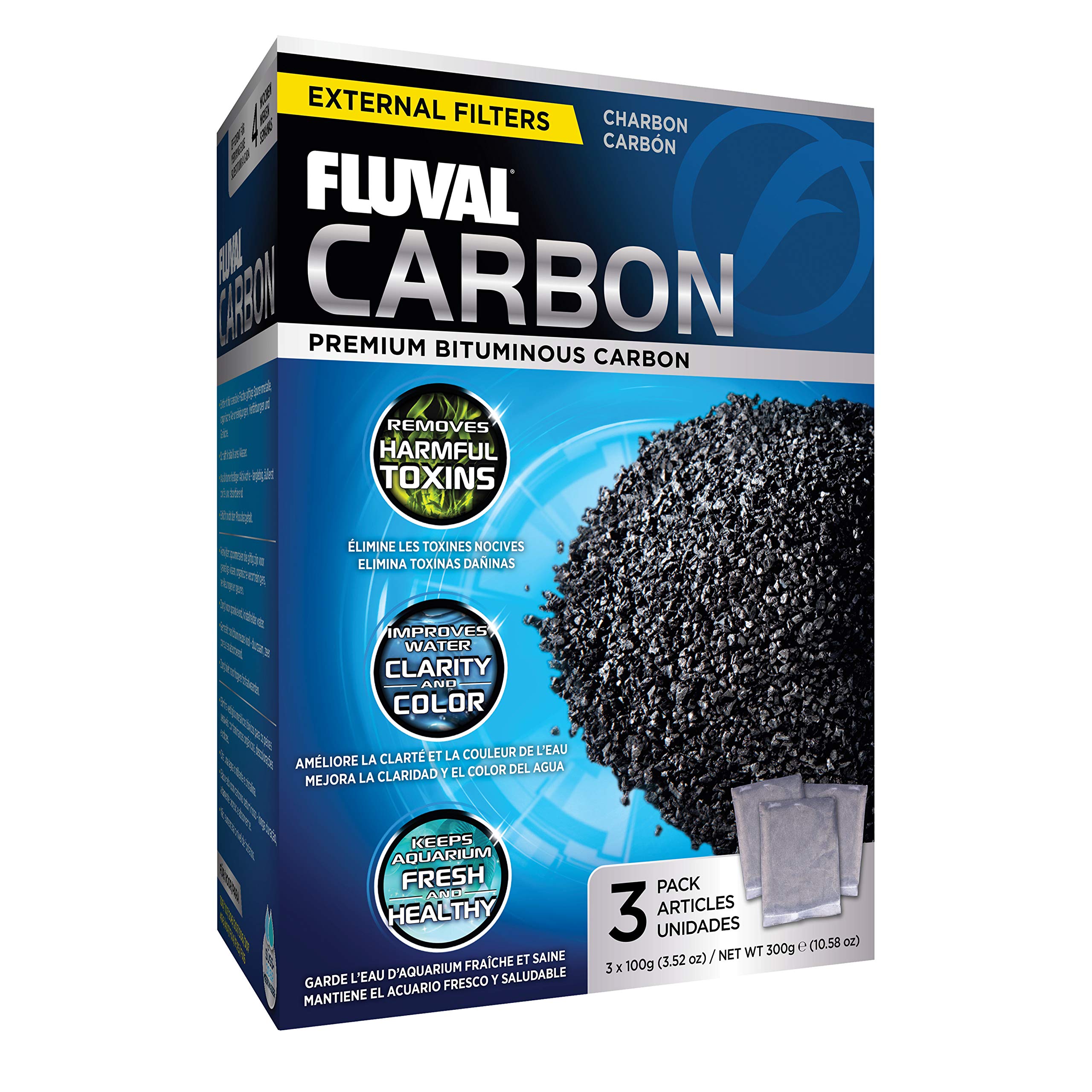 Fluval carbon filter media packaging ready for aquarium use for clearer water