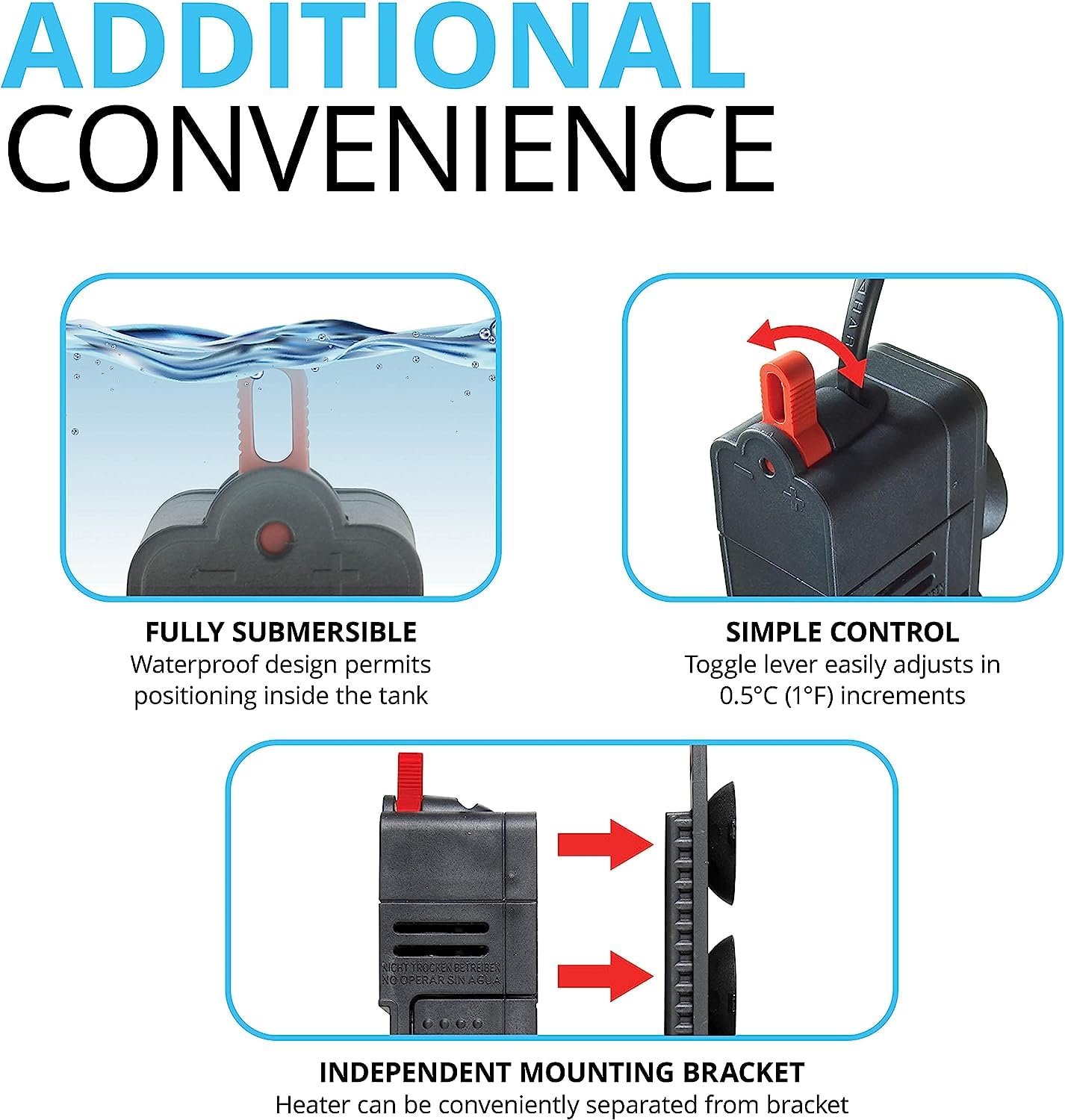 Fluval E100 fish-guard image highlights safety for tank residents.