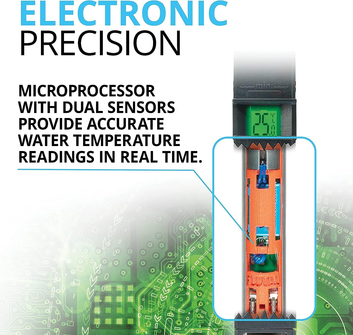Fluval E100 temperature display shows 0.5-degree precision in action.