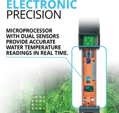 Fluval E100 temperature display shows 0.5-degree precision in action.