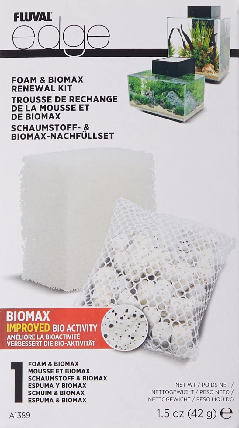 Fluval Edge Biomax bag supporting beneficial bacteria for steady tank filtration.