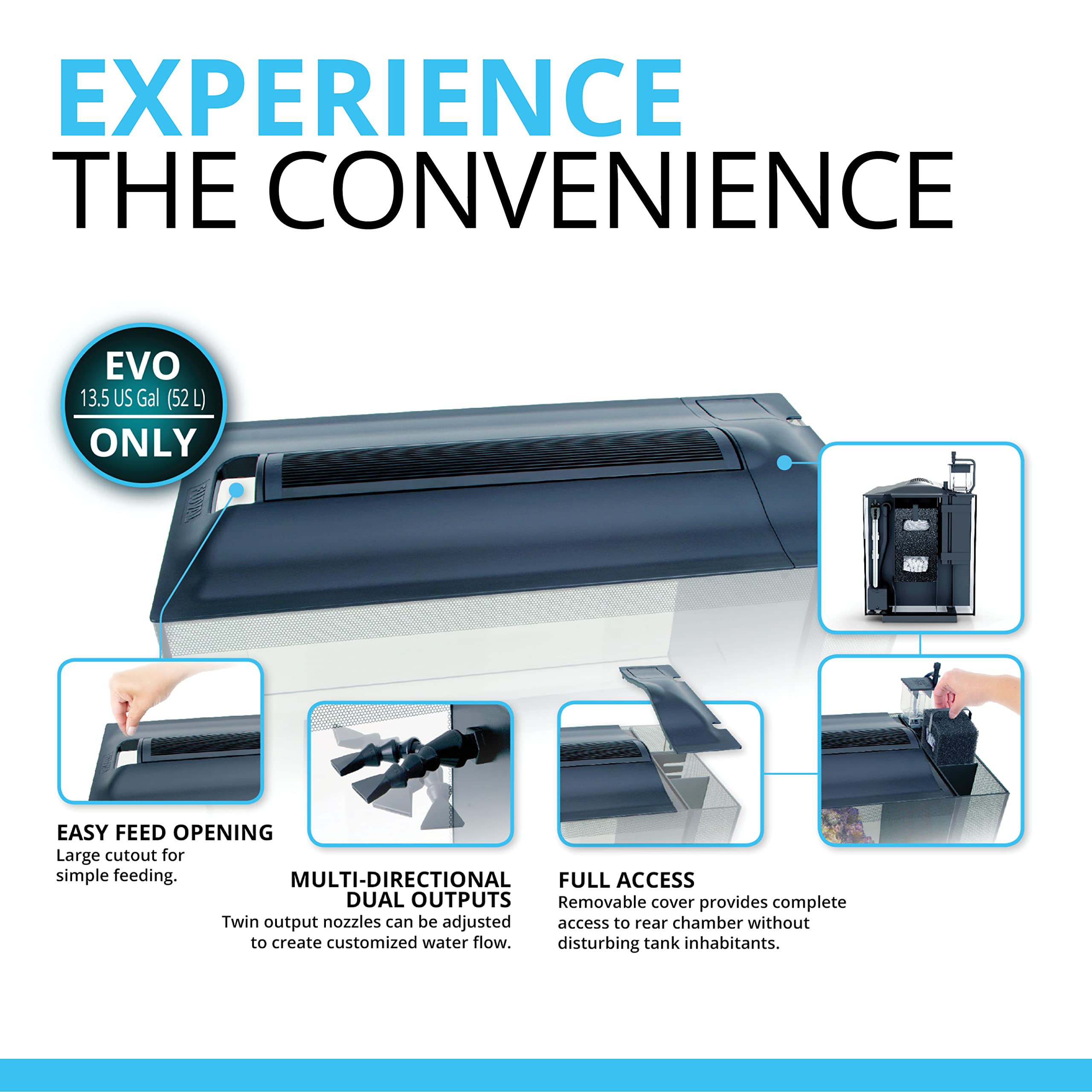 Fluval Evo XII filtration media visible highlights oversized mechanical, chemical, biological media.
