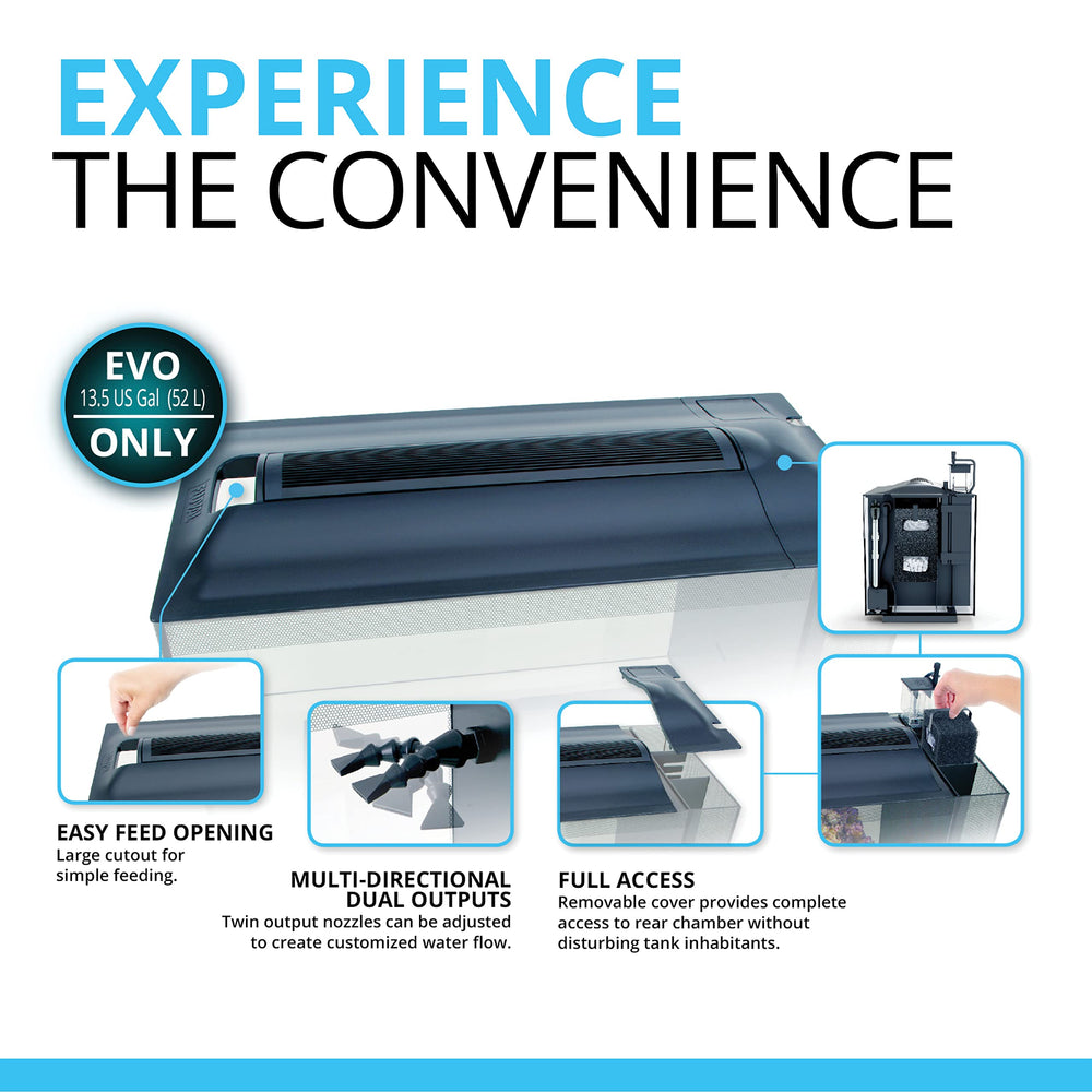 Fluval Evo XII filtration media visible highlights oversized mechanical, chemical, biological media.