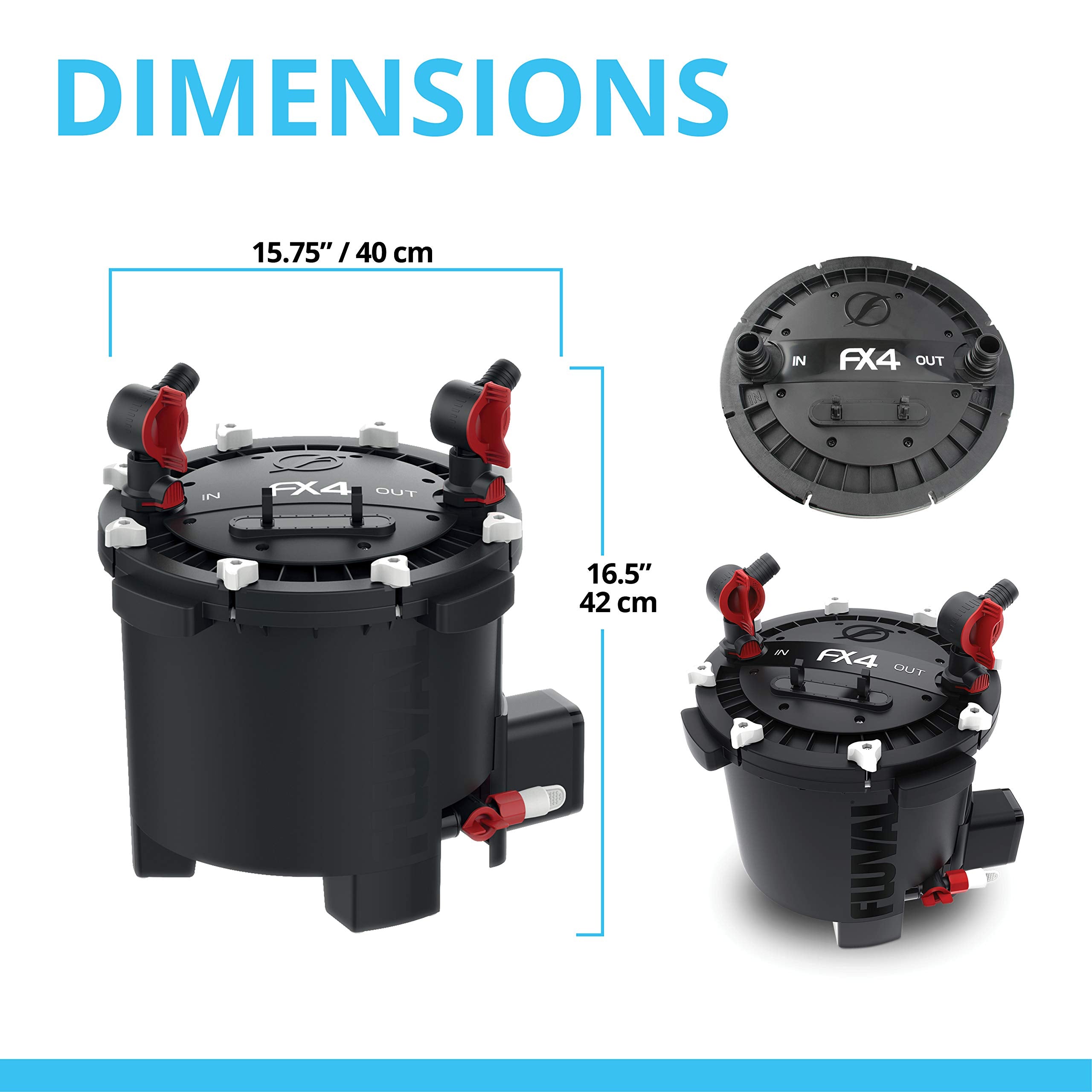 Fluval FX4 instant-release T-handles simplify basket maintenance.