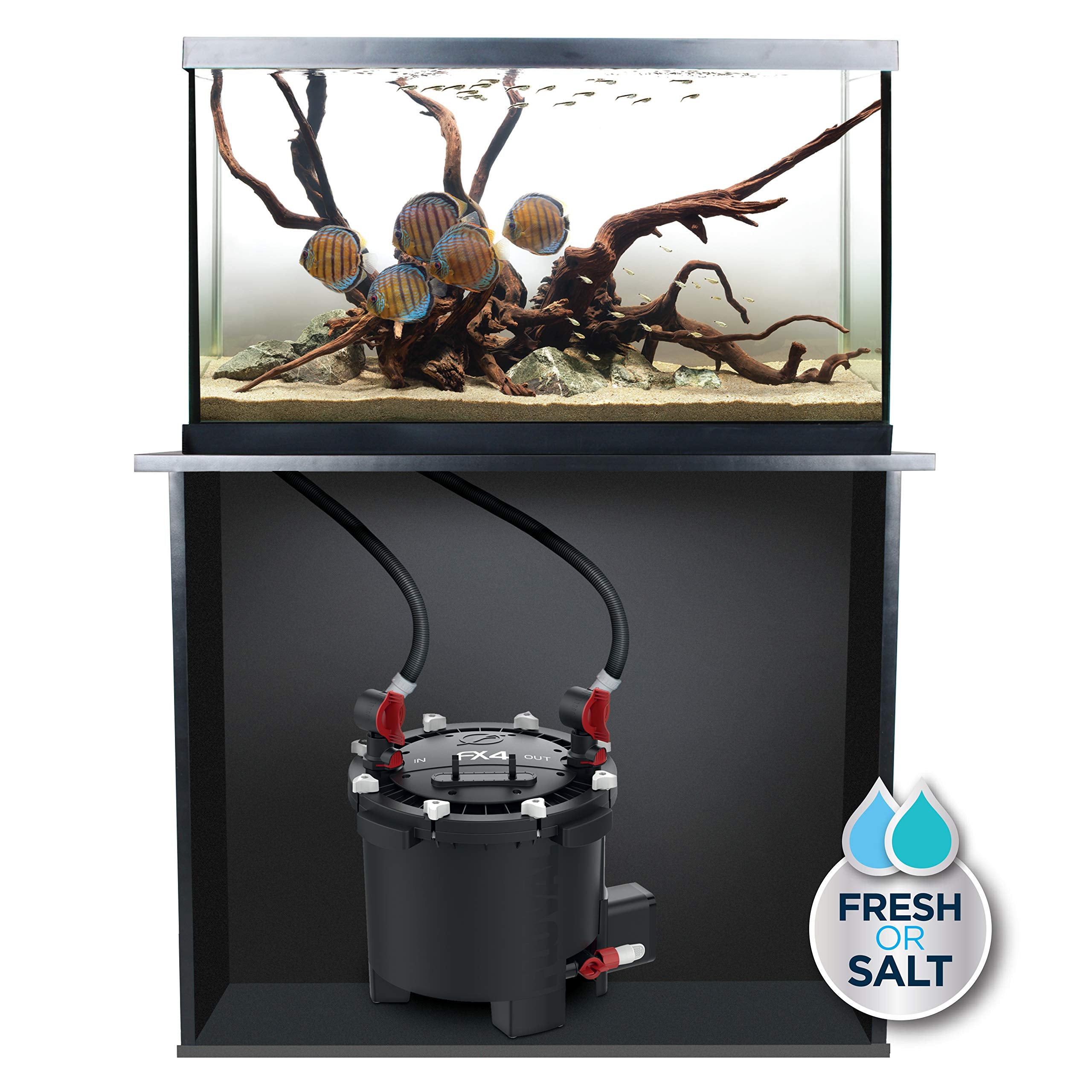 Fluval FX4 media baskets stack demonstrates organized filtration media for customization.