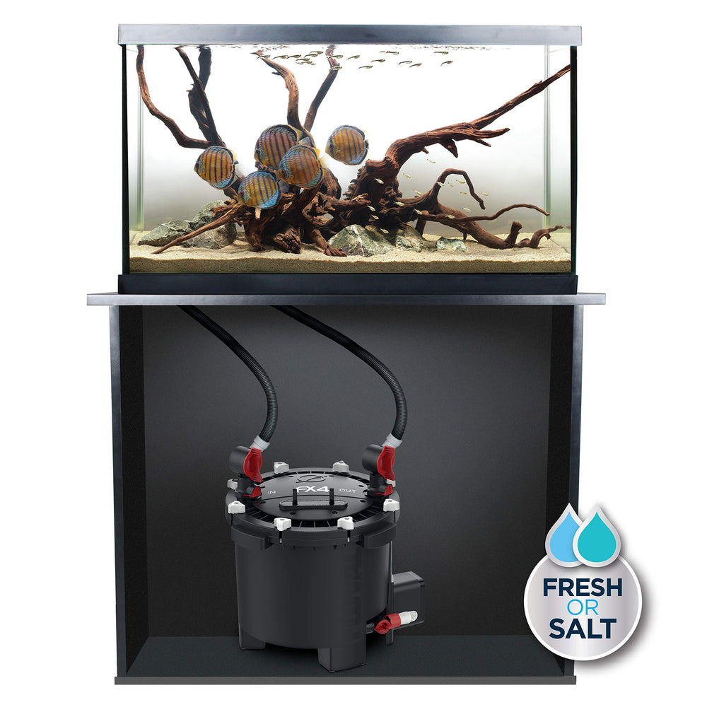 Fluval FX4 media baskets stack demonstrates organized filtration media for customization.