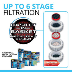 Fluval FX6 multi stage filtration supports mechanical chemical and biological media for robust cleansing.