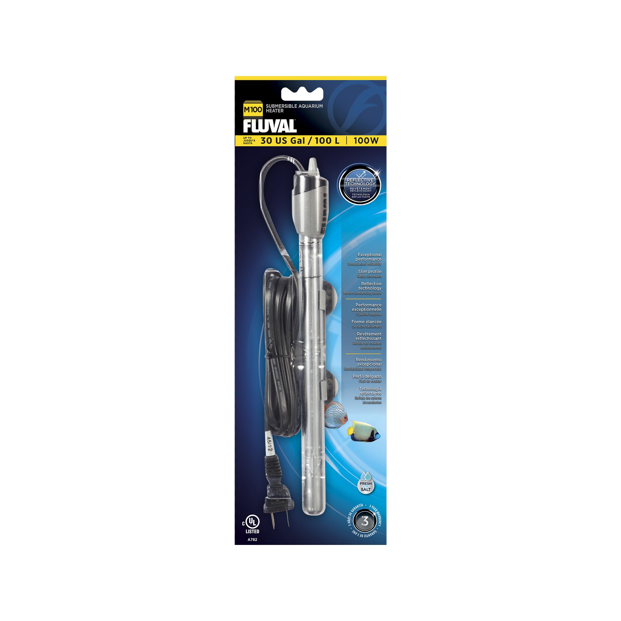 Fluval M 100W heater compact design saves space in your tank.