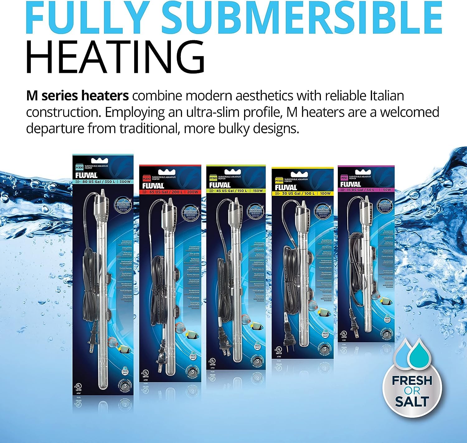 Fluval M200-watt heater with mirror technology blends with tank surroundings