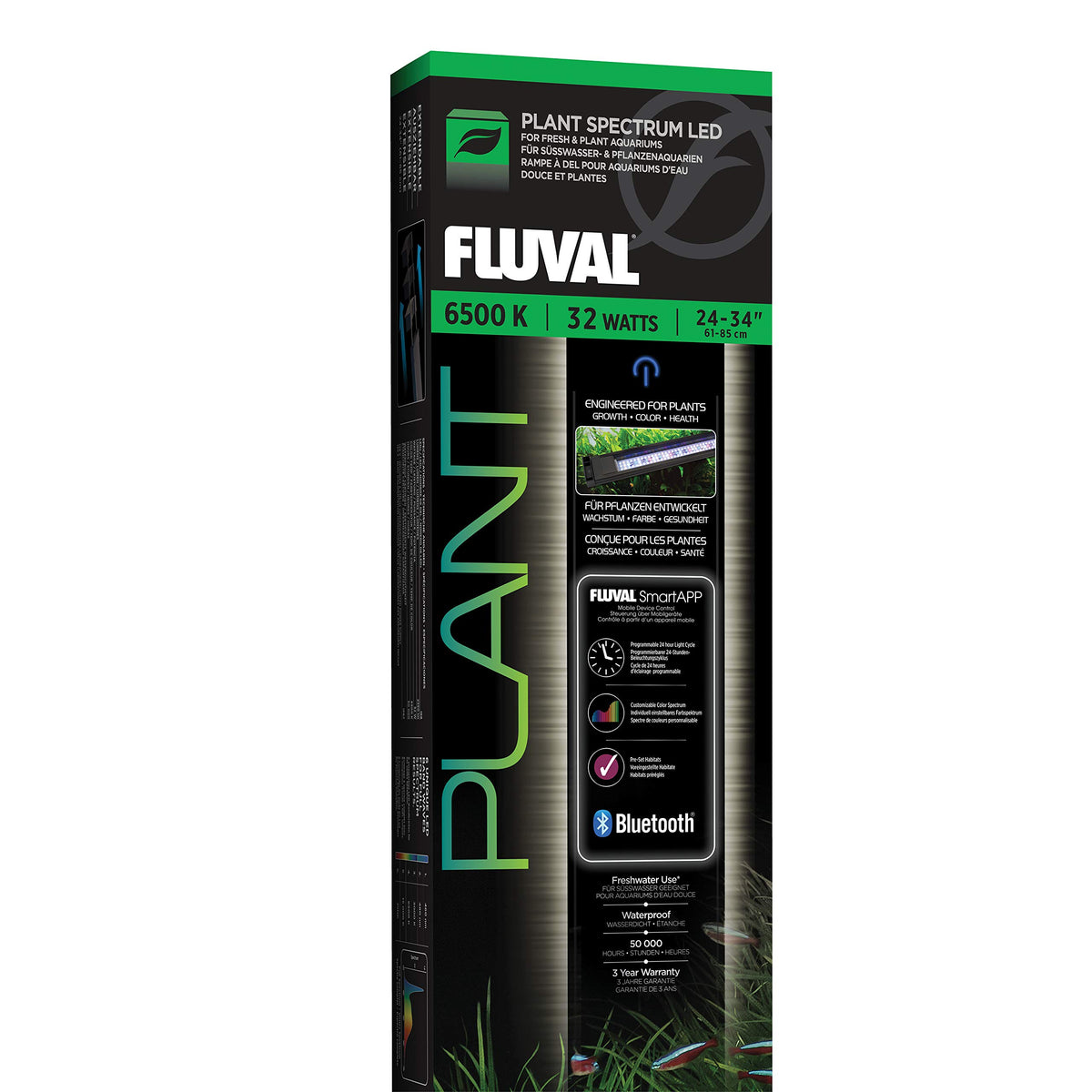 Fluval Plant 3.0 LED in front view provides balanced full-spectrum light for lush aquarium plants.
