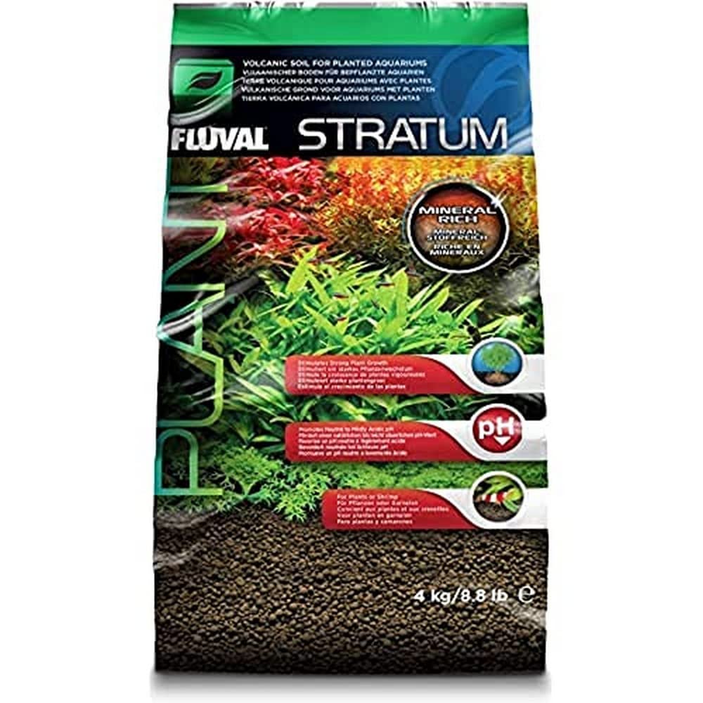 Fluval Plant and Shrimp Stratum pour shows nutrient-rich substrate for vibrant plant growth.