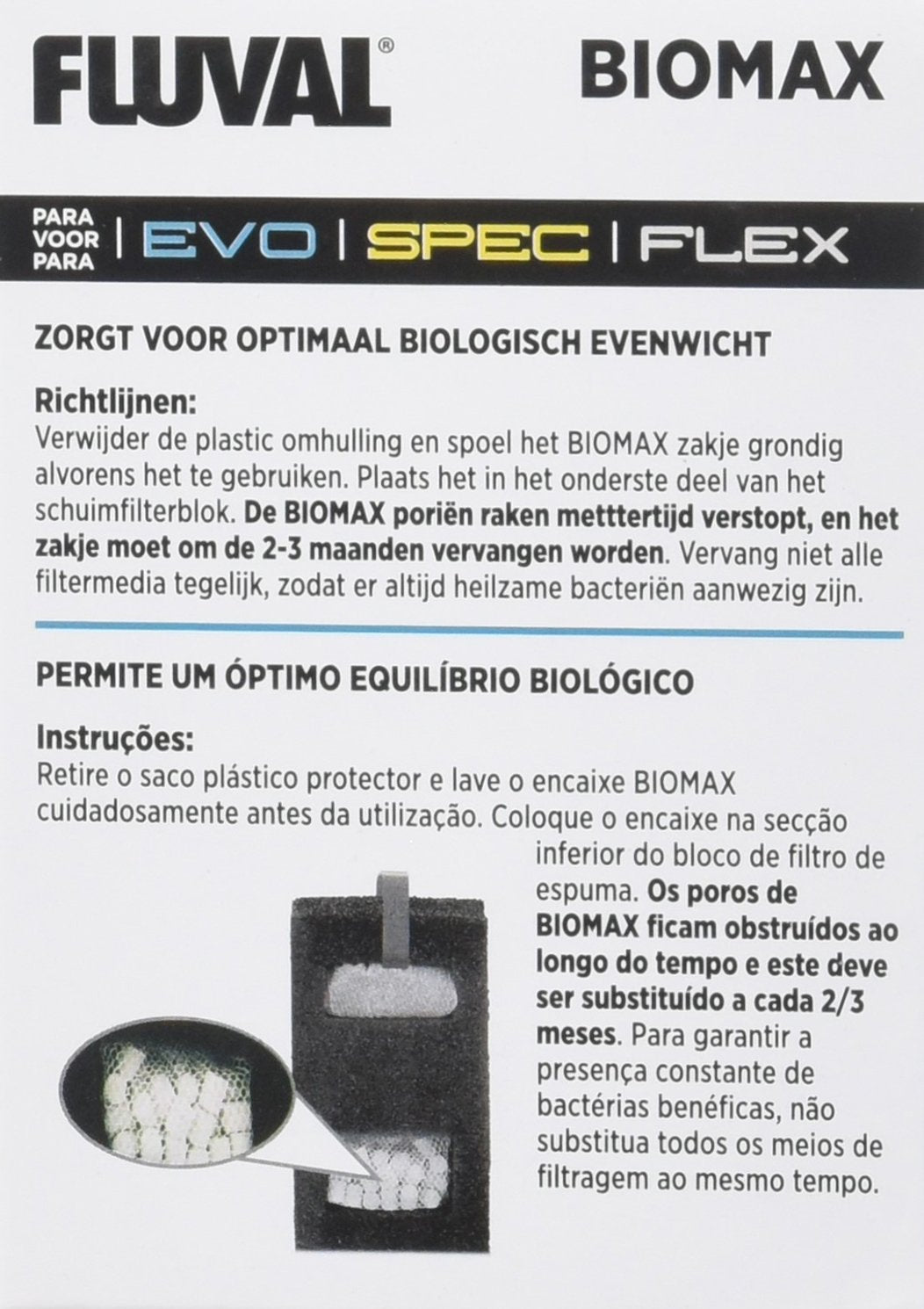 Fluval SPEC Biomax biofilter media closeup highlights enhanced bacteria colonization for waste breakdown.