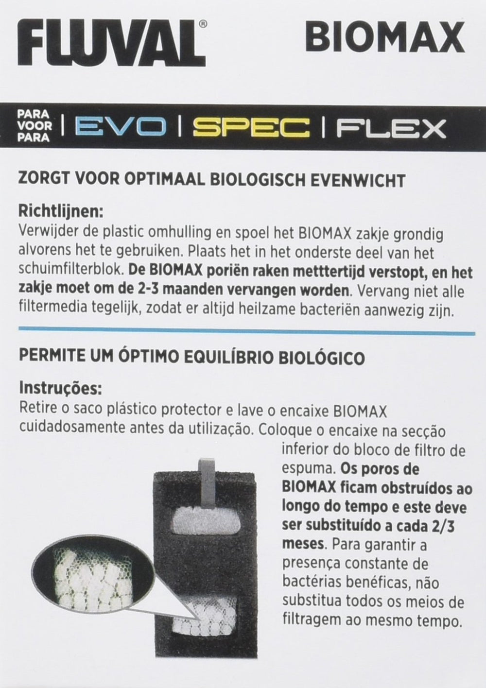Fluval SPEC Biomax biofilter media closeup highlights enhanced bacteria colonization for waste breakdown.