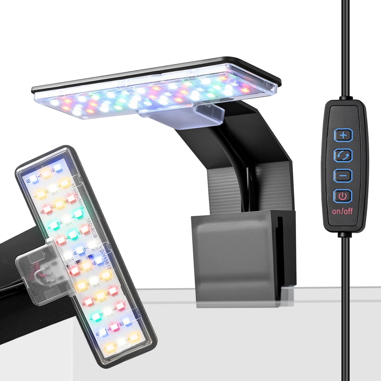 FluviRay mini clip-on light with compact clip for 1–3 gallon tanks, space-saving setup.