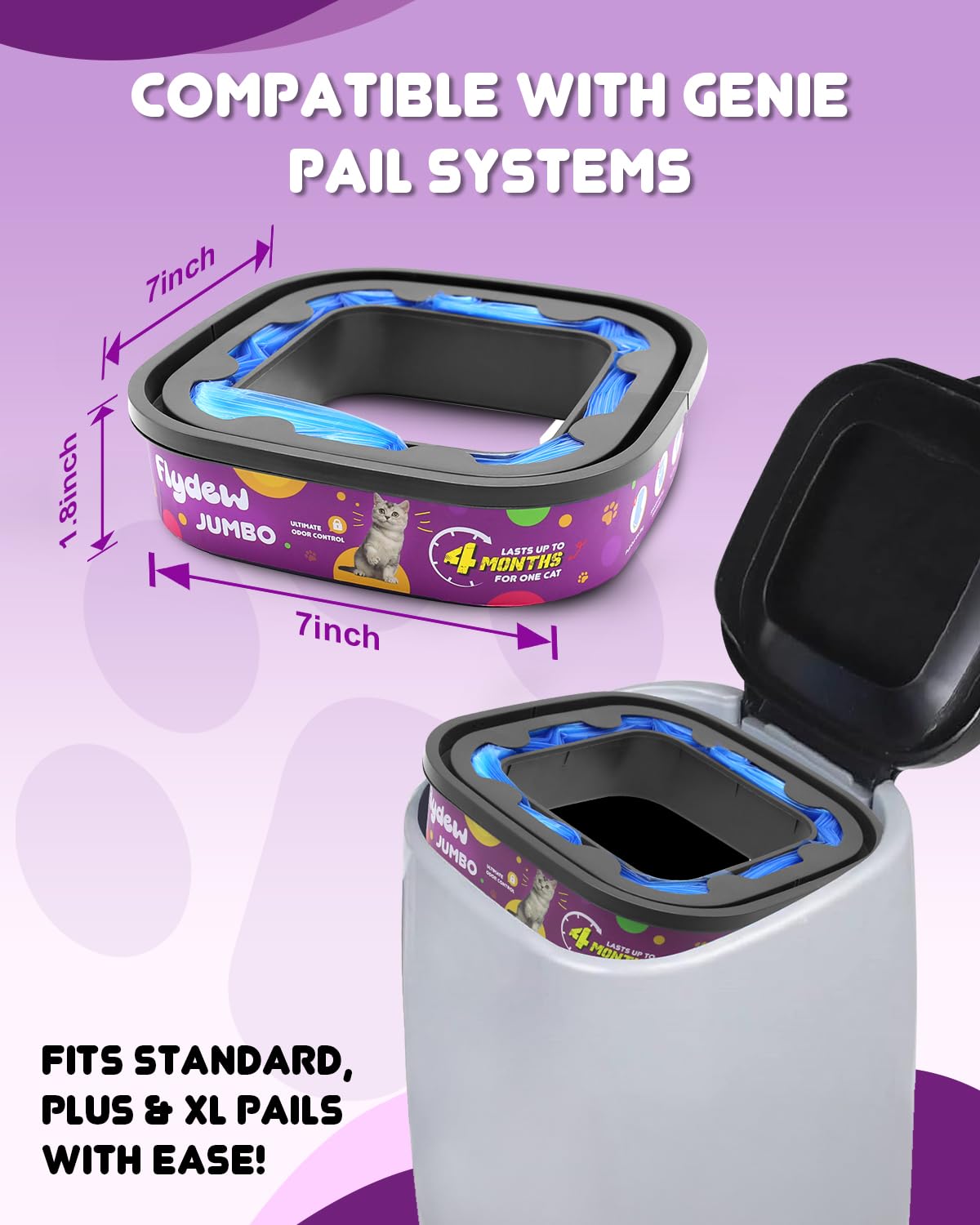 Flydew cat genie plus XL+ refill fits larger pails for busy homes.